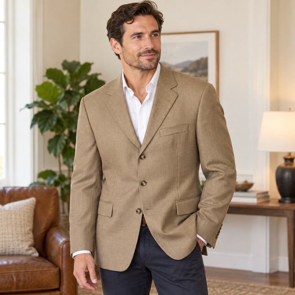Gianfranco Ruffini Blazer Mens 40S Silk Super 100s Wool Tan Sport Coat